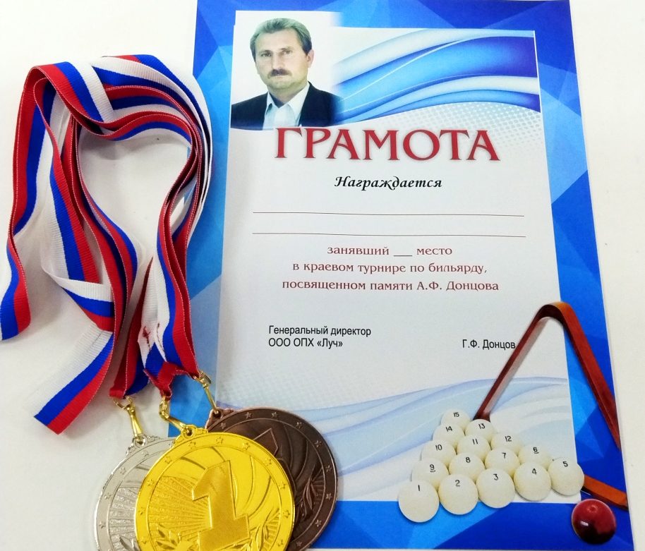 Награды для турнира по бильярду, посвящённого памяти А.В. Донцова
